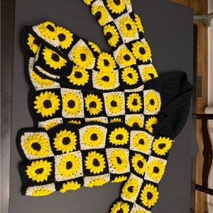Handmade Crochet Granny Square Sunflower Cardigan - Black & Yellow